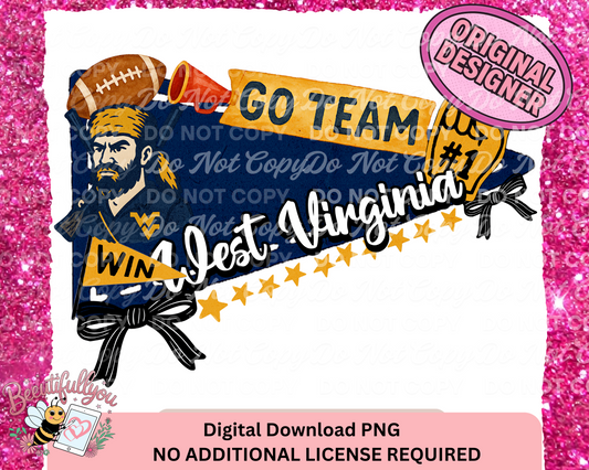 West Virginia Mountaineers Pennant Football PNG – Digital Download