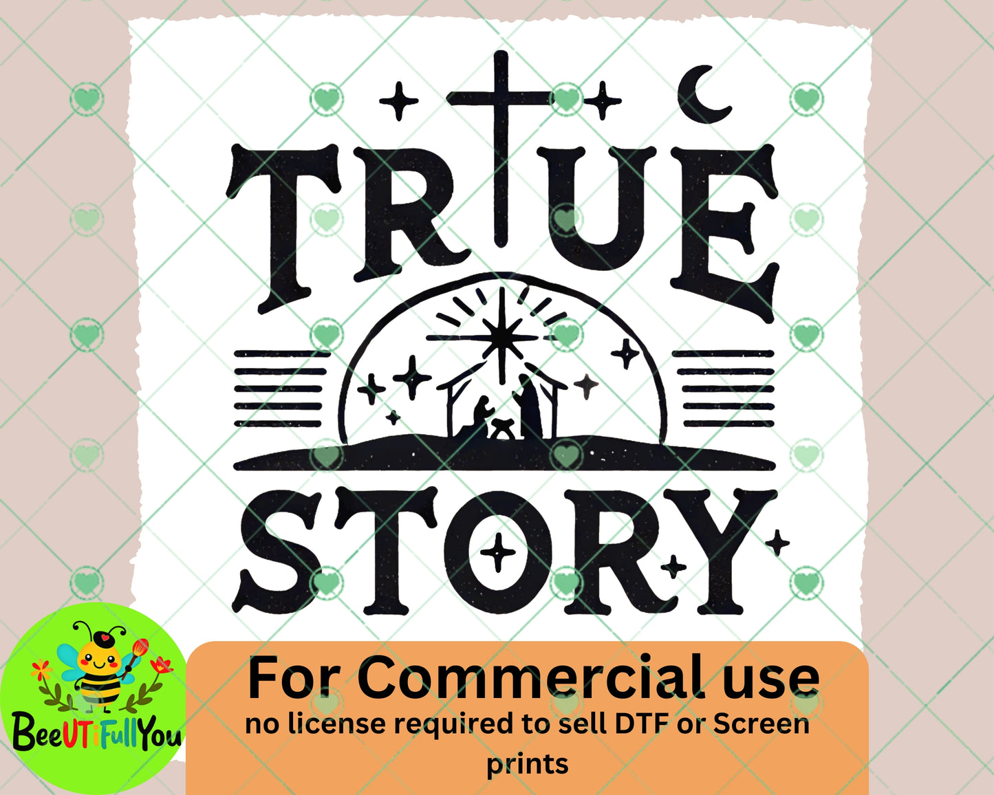 true Story Nativity Scene PNG Design | Christian Christmas Sublimation Art