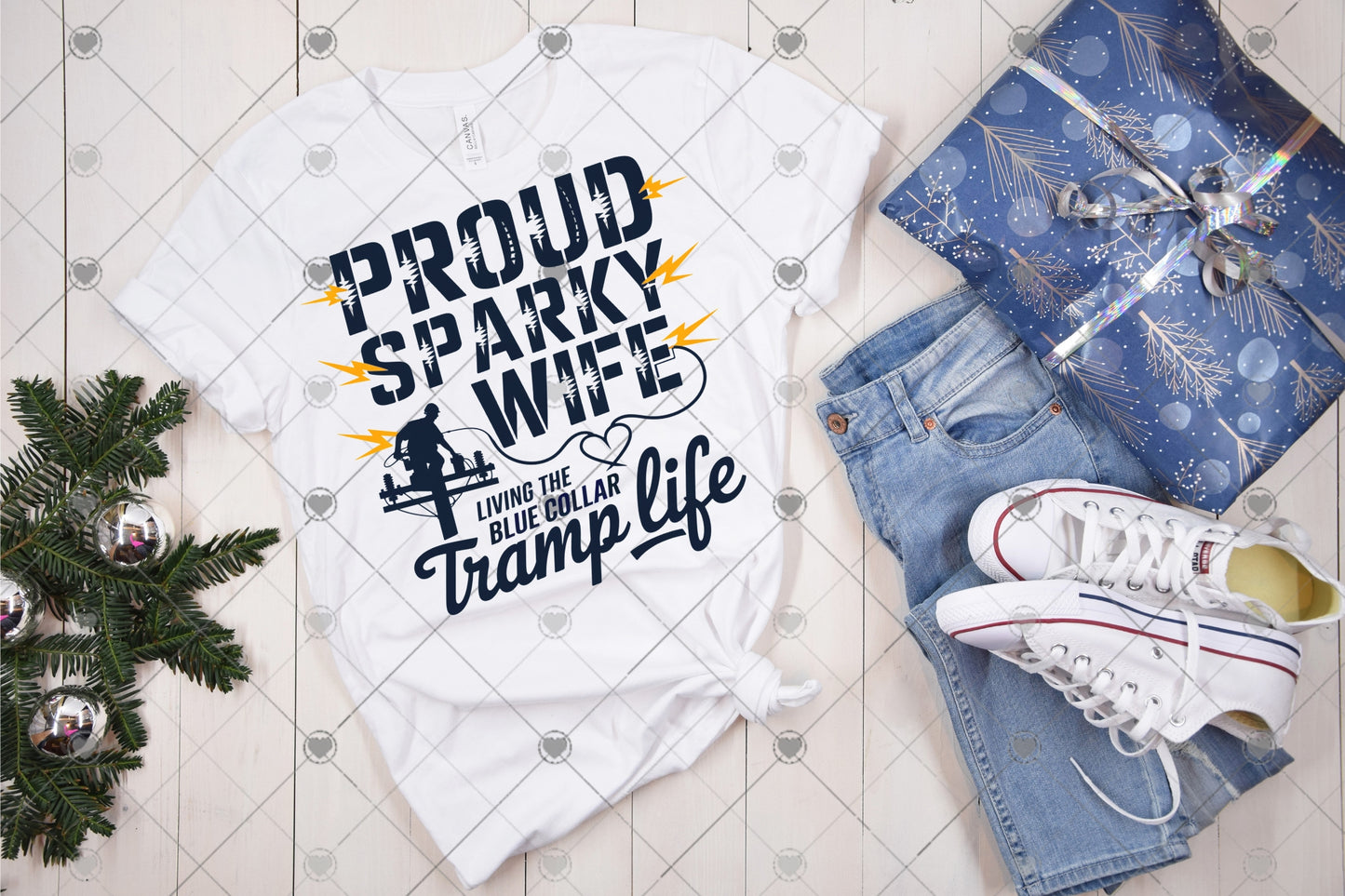 T-Shirt for Proud Sparky Wife - Blue Collar Tramp Life Tee