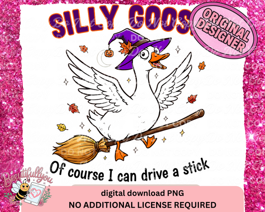 Silly Goose Halloween PNG | Funny Witch Goose Broomstick Fall Sublimation Design | Digital Download for Shirts and Crafts