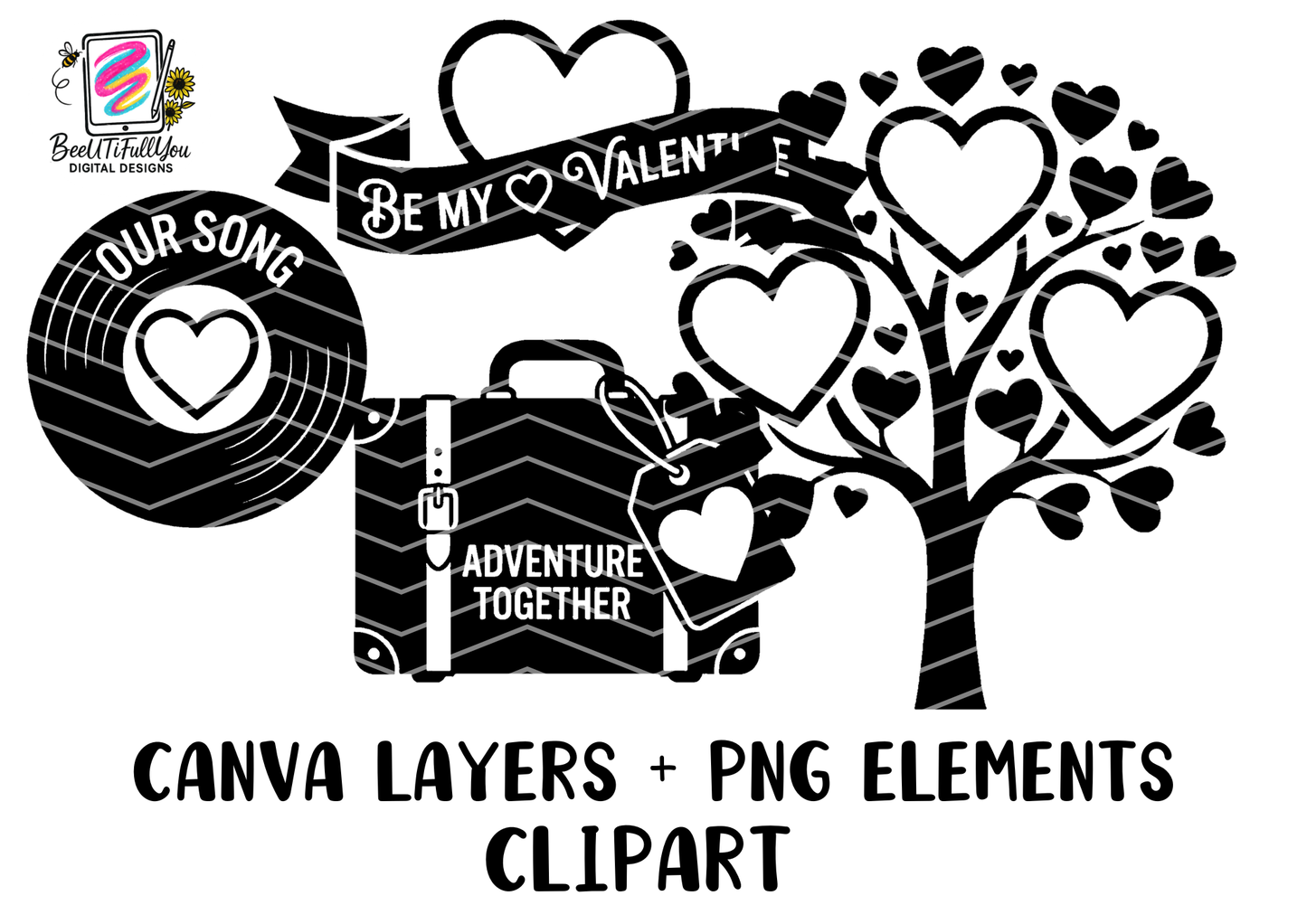 Valentine Layer Elements Bundle Canva Templates + PNG + SVG Clipart