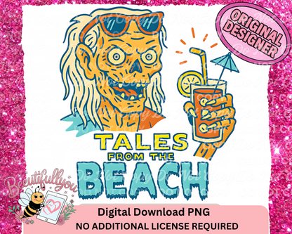 Tales from the Crypt Summer PNG bundle • Funny Spooky Beach Clipart • Retro Skeleton Cocktail Art
