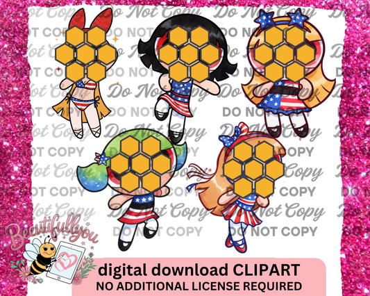 Patriotic Girl Squad Clipart – 5 Piece Digital Download Set