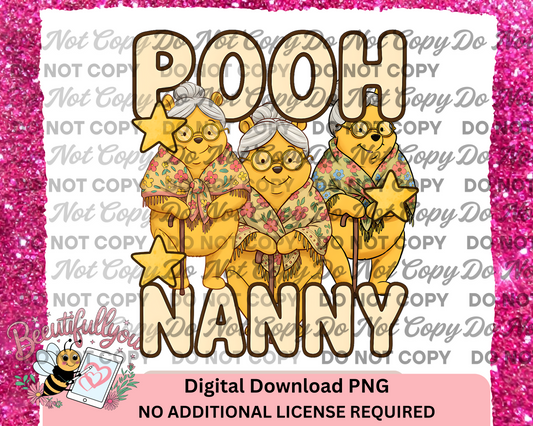 Pooh Nanny PNG – Funny Grandma Digital Download with Cute Pooh Characters