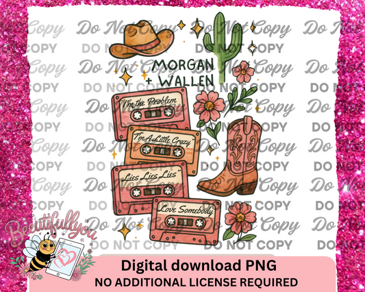 Morgan Wallen Inspired Cassette Tape PNG – Country Music Retro Western Clipart – Digital Download