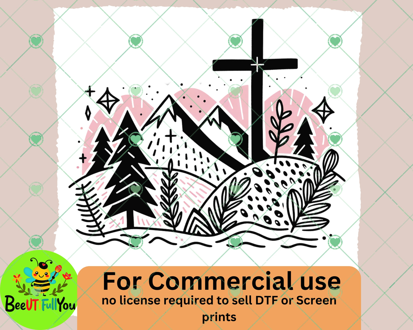 Rustic Cross and Mountain Scene PNG Design