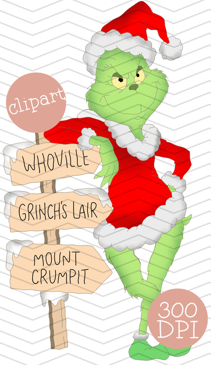 Grouch Christmas Clipart Bundle, 16PC