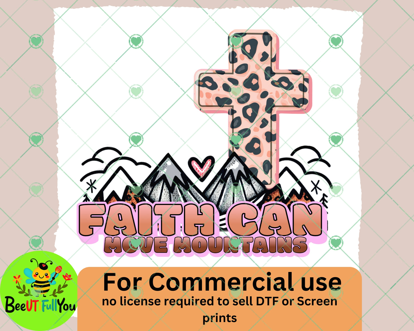 "Faith Can Move Mountains" Leopard Cross Religious Design – PNG for Sublimation