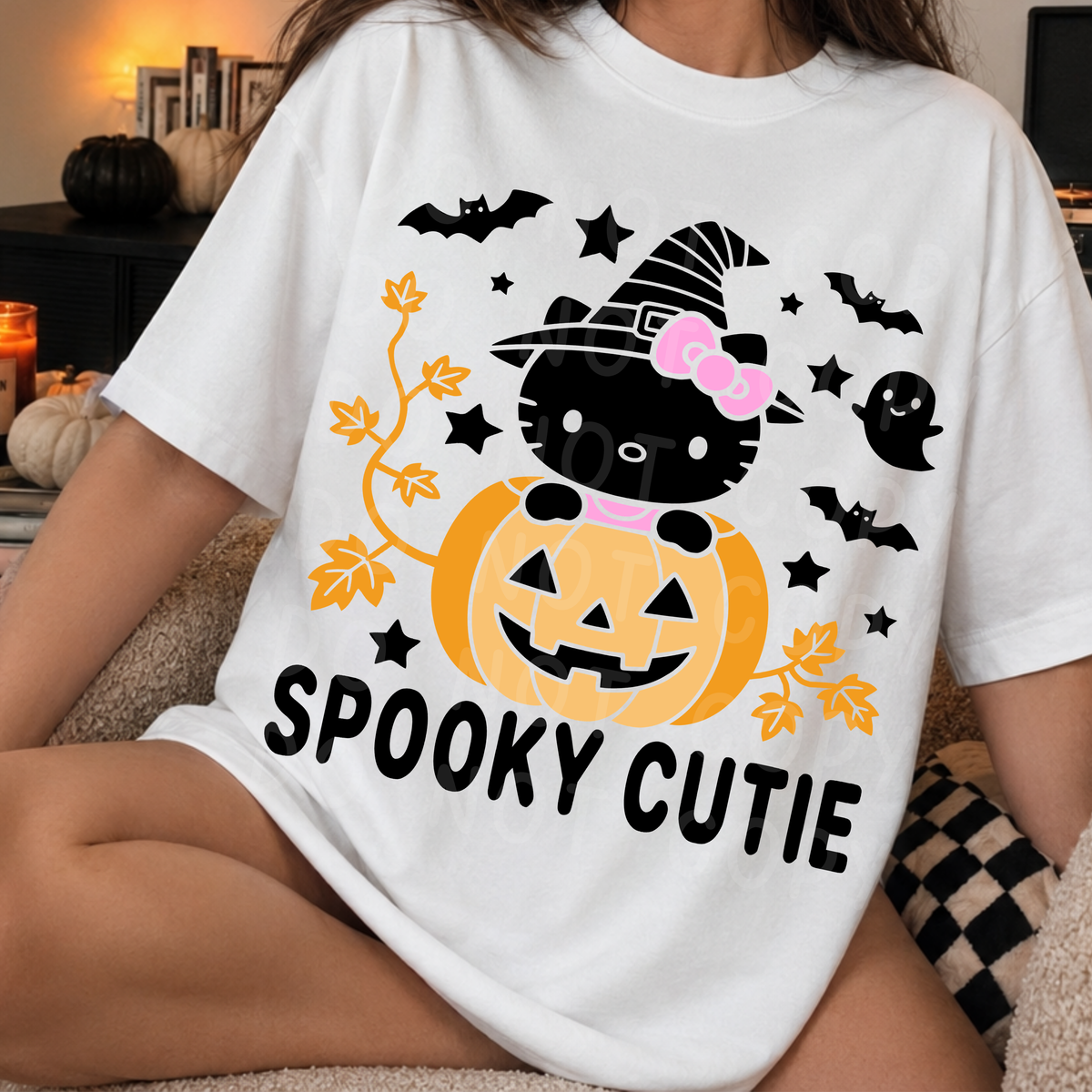Spooky Cutie Witch Cat Halloween PNG Design
