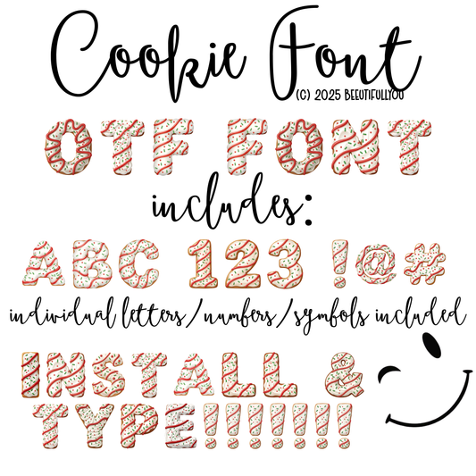 Cookie Font | OTF Installable Font + PNG Letters | Holiday Frosted Cookie Font for Christmas Designs