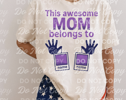 Editable Canva Mom Frame PNG – This Awesome Mom Belongs To, Handprint Design for Sublimation, Personalized Names Included