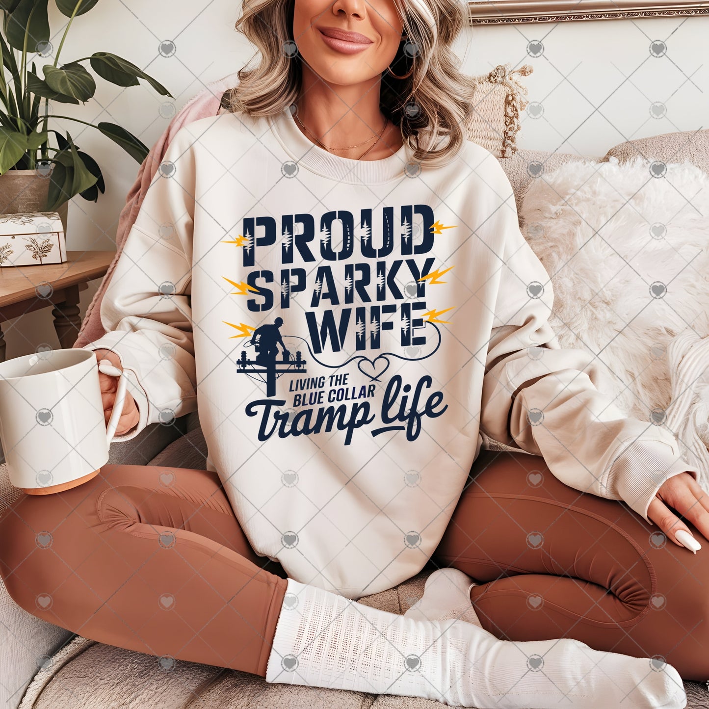 Graphic Sweatshirt for Proud Sparky Wife - Blue Collar Tramp Life