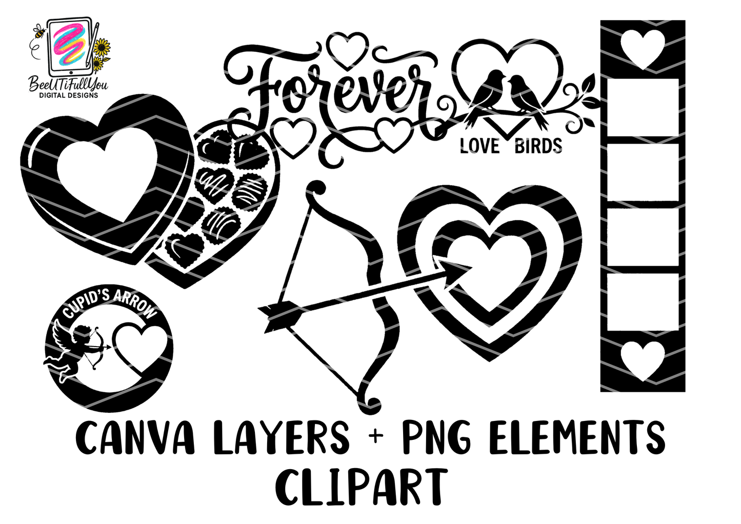 Valentine Layer Elements Bundle Canva Templates + PNG + SVG Clipart