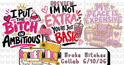 Broke Bitches Summer Collab Bundle | 56 PNG Designs | 28 Clipart | 19 Seamless Files | 33 Mockups | Alpha Sets & More