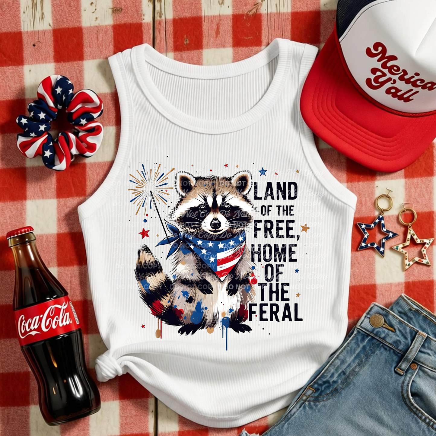 Funny Patriotic Raccoon PNG | Land of the Free Home of the Feral | 4th of July Shirt Design