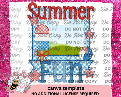 4th of July Summer Frame Canva Template – Editable Patriotic Photo Frame Bundle for Sublimation, Popsicle Beach Ball Star Template
