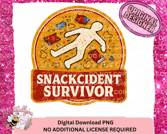 Snackcident Survivor PNG | Funny Snack Lover Digital Download | Humorous Foodie Sublimation Design