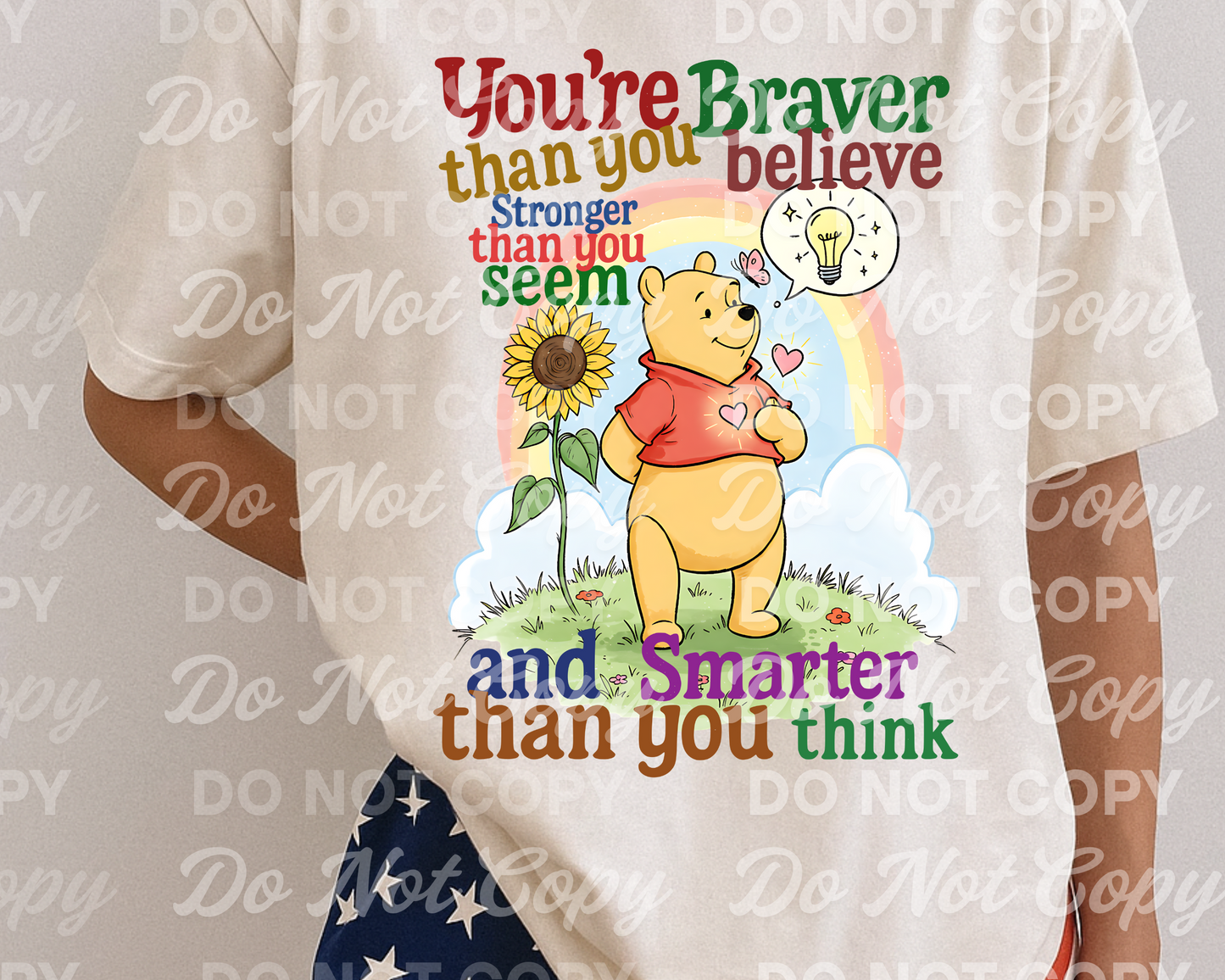 Braver Than You Believe PNG – Inspirational Bear Quote Digital Sublimation Download – Mental Health Rainbow Art