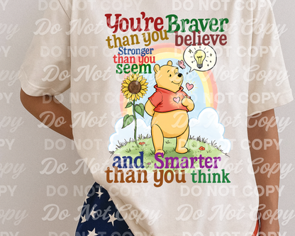 Braver Than You Believe PNG – Inspirational Bear Quote Digital Sublimation Download – Mental Health Rainbow Art