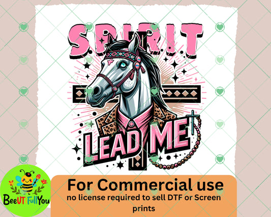 Spirit Lead Me Horse Christian PNG Design | Faith-Based Sublimation Art