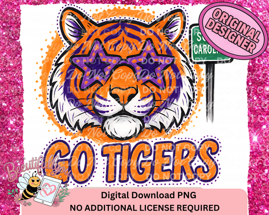 Go Tigers South Carolina Mascot PNG – Star Glasses Game Day Digital Download