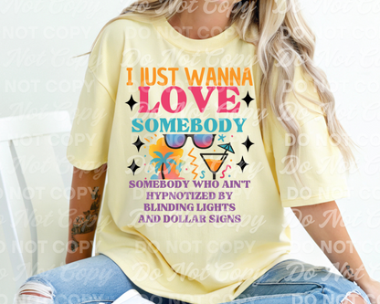 I Just Wanna Love Somebody PNG – Retro Neon Cocktail Summer Sublimation – 90s Colorful Sunglasses Clipart