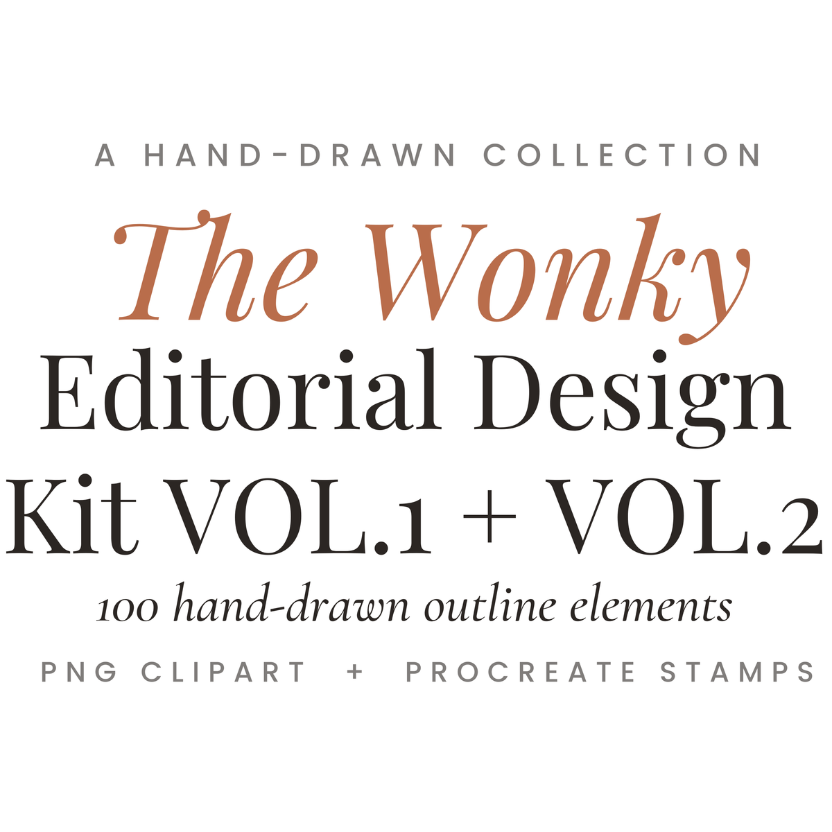 The Wonky Editorial Design Kit Vol. 1 + 2 | 100 PNG Elements & Procreate Stamps