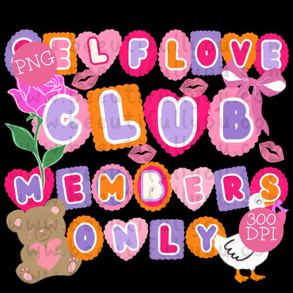 Self Love Club Valentine's Bundle | PNG Designs, Seamless Pattern & Tumbler Wrap