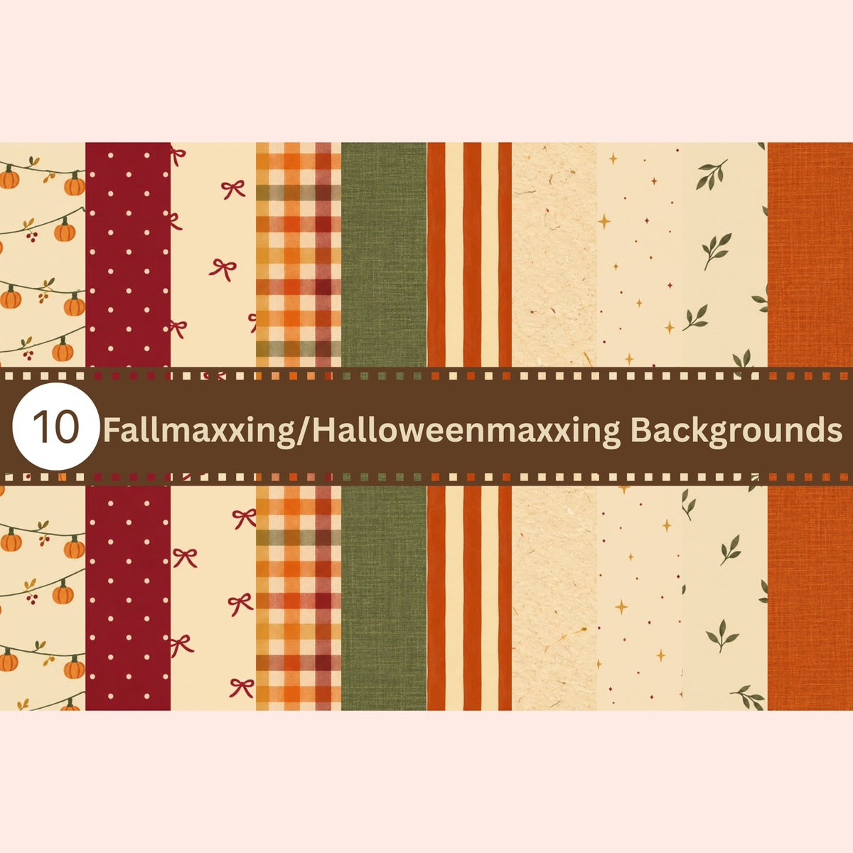 Fallmaxxing Halloweenmaxxing Digital Bundle | 29 Files | 10 PNG Designs, 10 Fall Backgrounds & 9 Clipart Elements | Autumn Halloween PNG