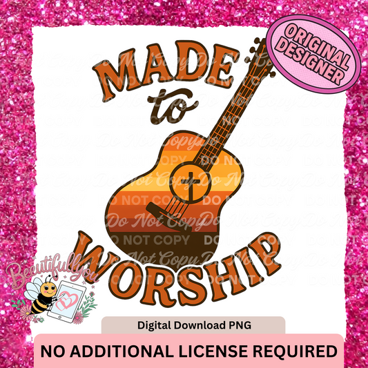 Made to Worship | Guitar with Cross PNG Design | No Additional License Required