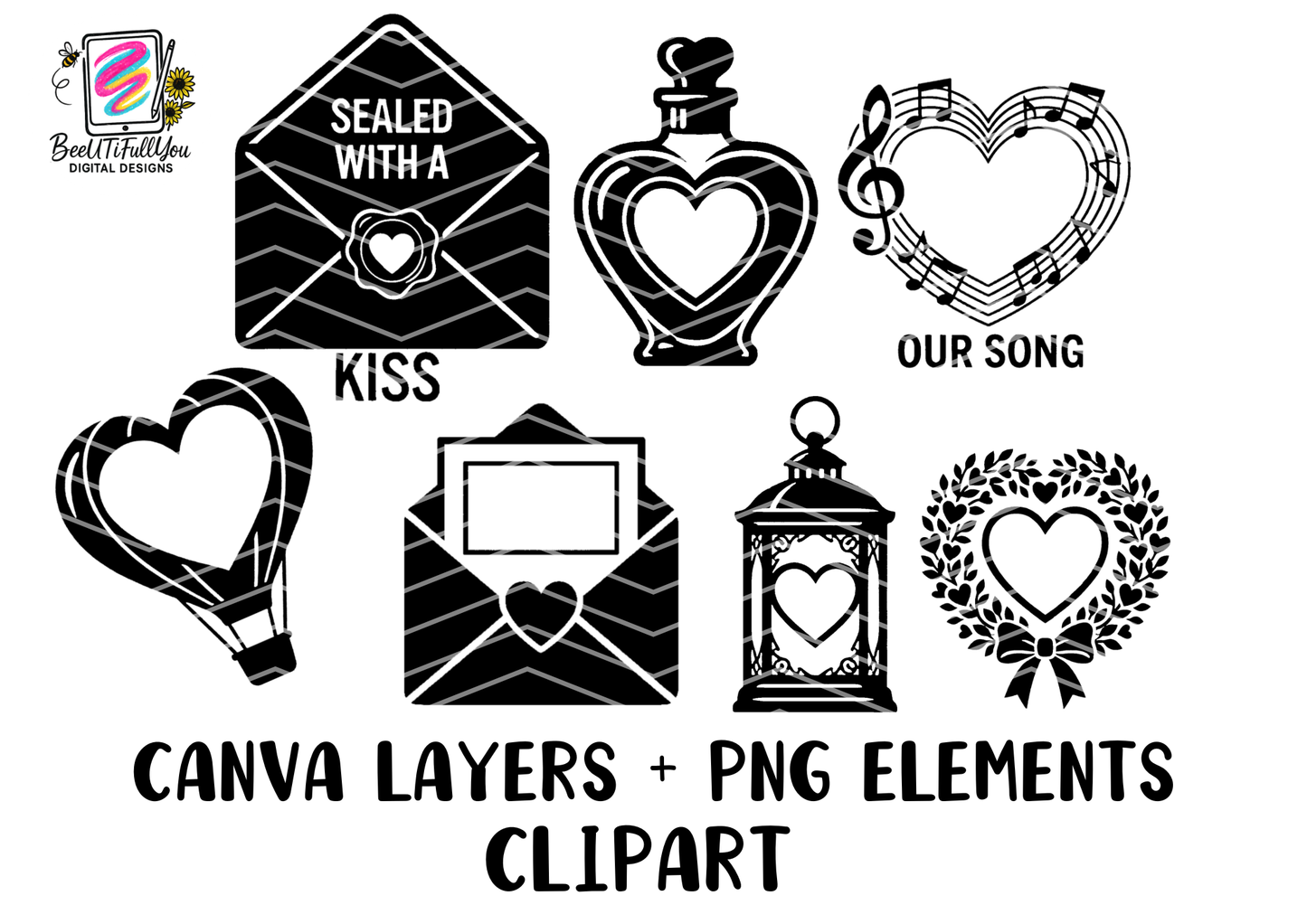 Valentine Layer Elements Bundle Canva Templates + PNG + SVG Clipart