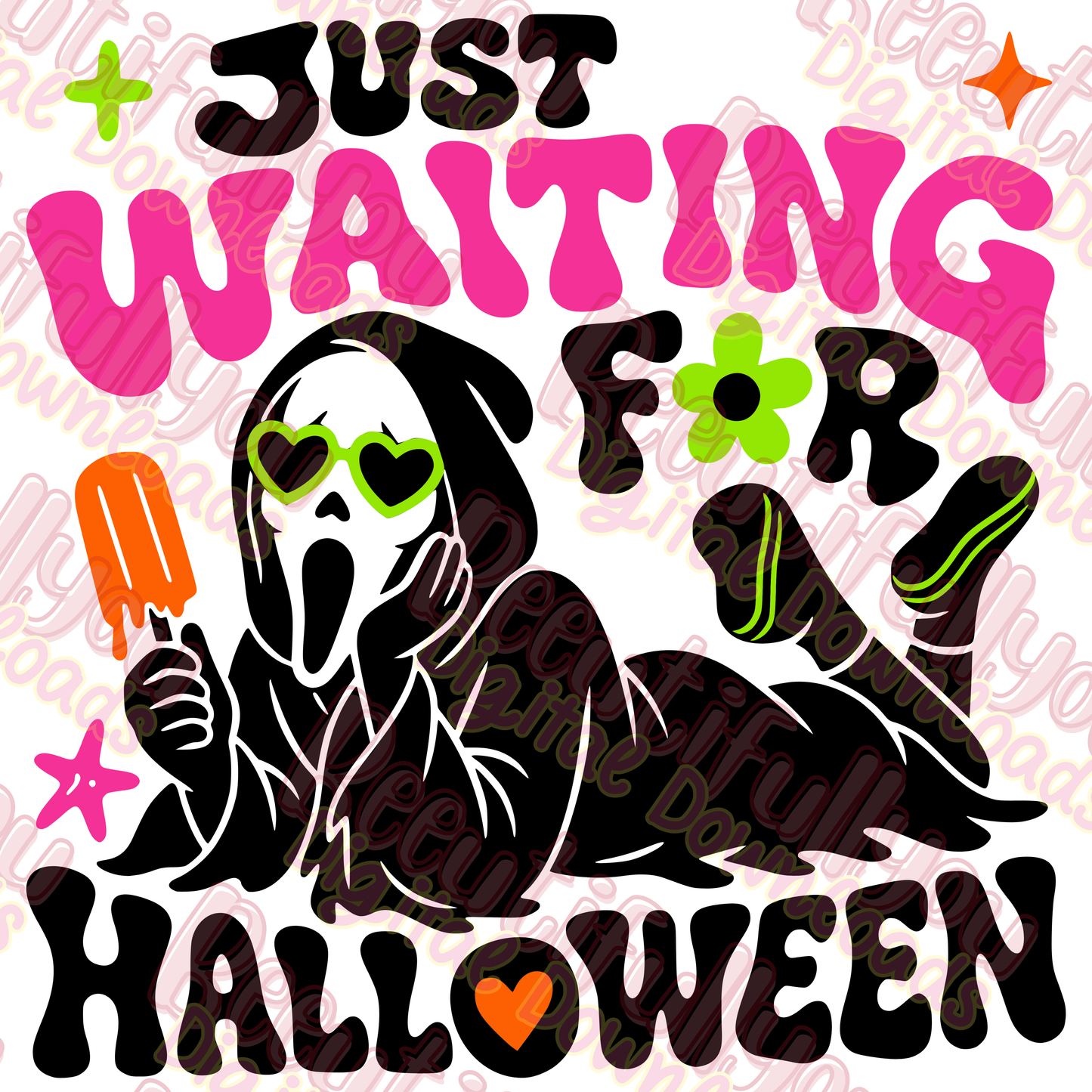 Just Waiting for Halloween PNG | Summer Ghostface Design | Spooky Summer Shirt Design | Funny Horror Vacation PNG | DTF & Sublimation Design Download