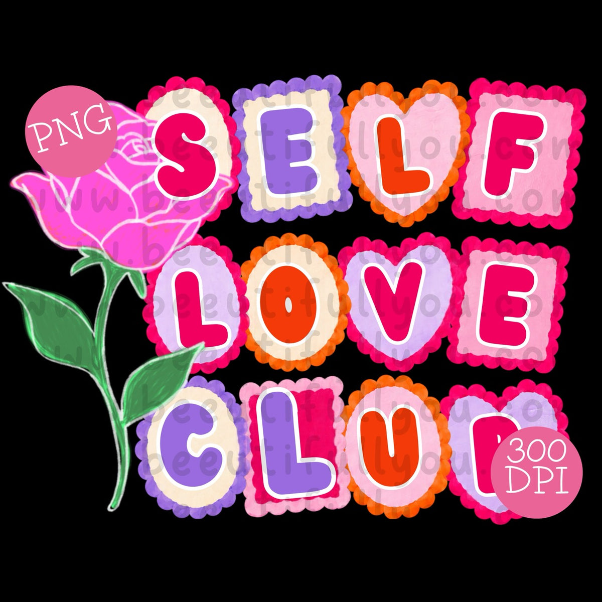Self Love Club Valentine's Bundle | PNG Designs, Seamless Pattern & Tumbler Wrap