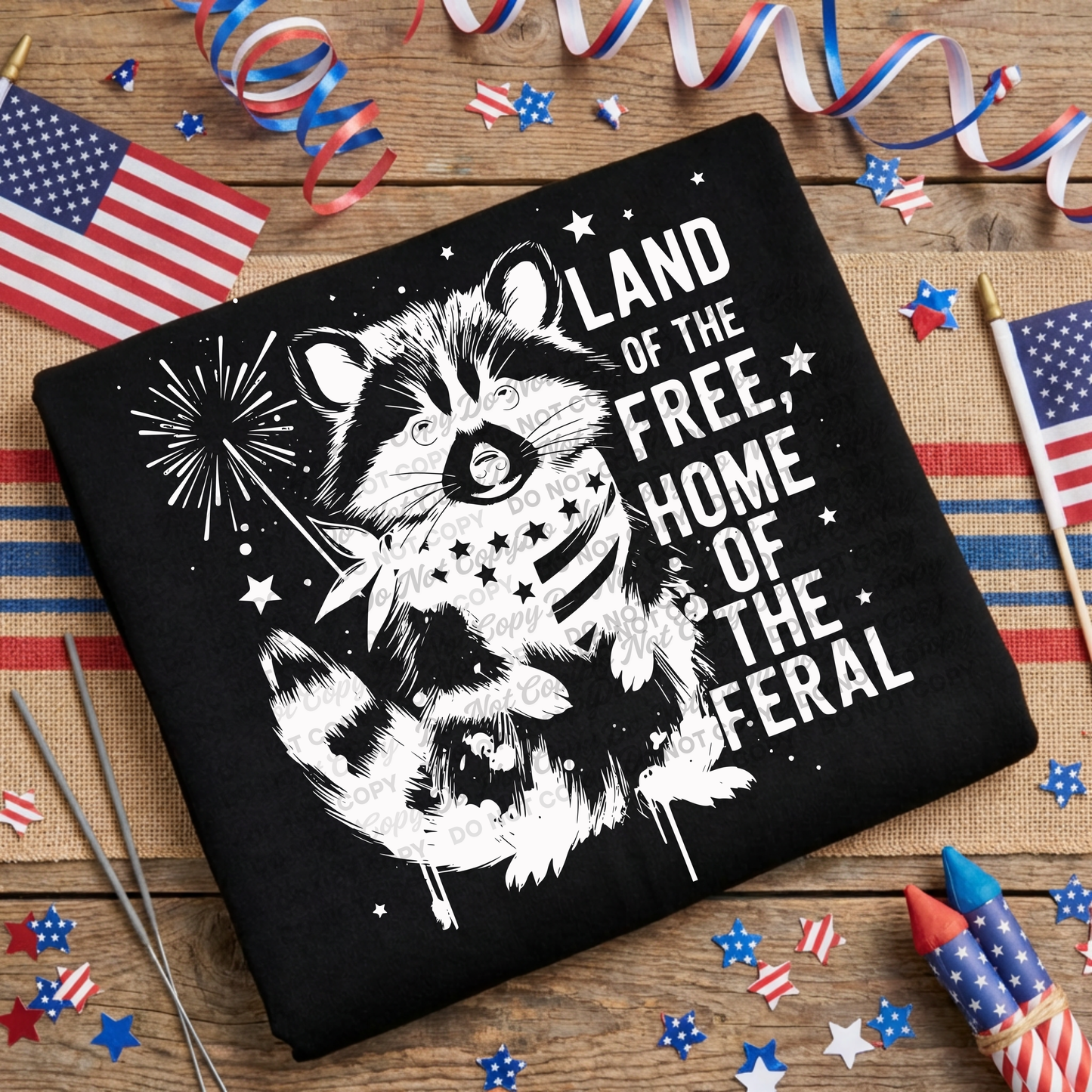 Funny Patriotic Raccoon PNG | Land of the Free Home of the Feral | 4th of July Shirt Design
