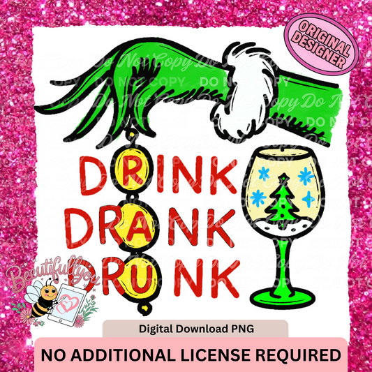Drink Drank Drunk Christmas PNG | Funny Holiday Shirt Design with Matching Sleeve