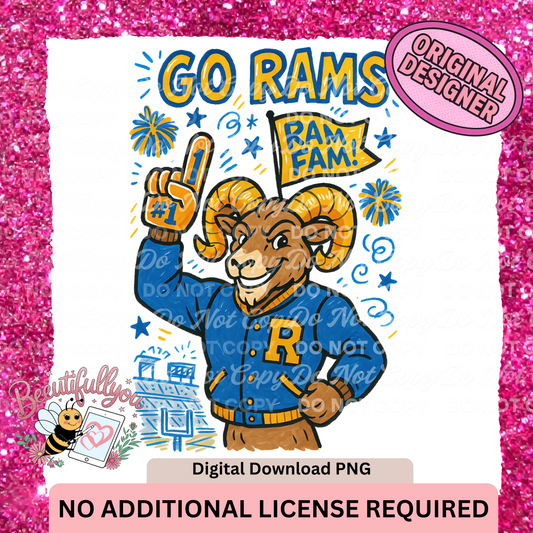 Go Rams Mascot PNG – Ram Fam School Spirit Digital Download