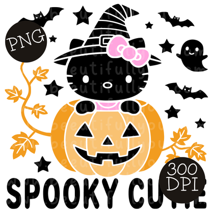 Spooky Cutie Witch Cat Halloween PNG Design