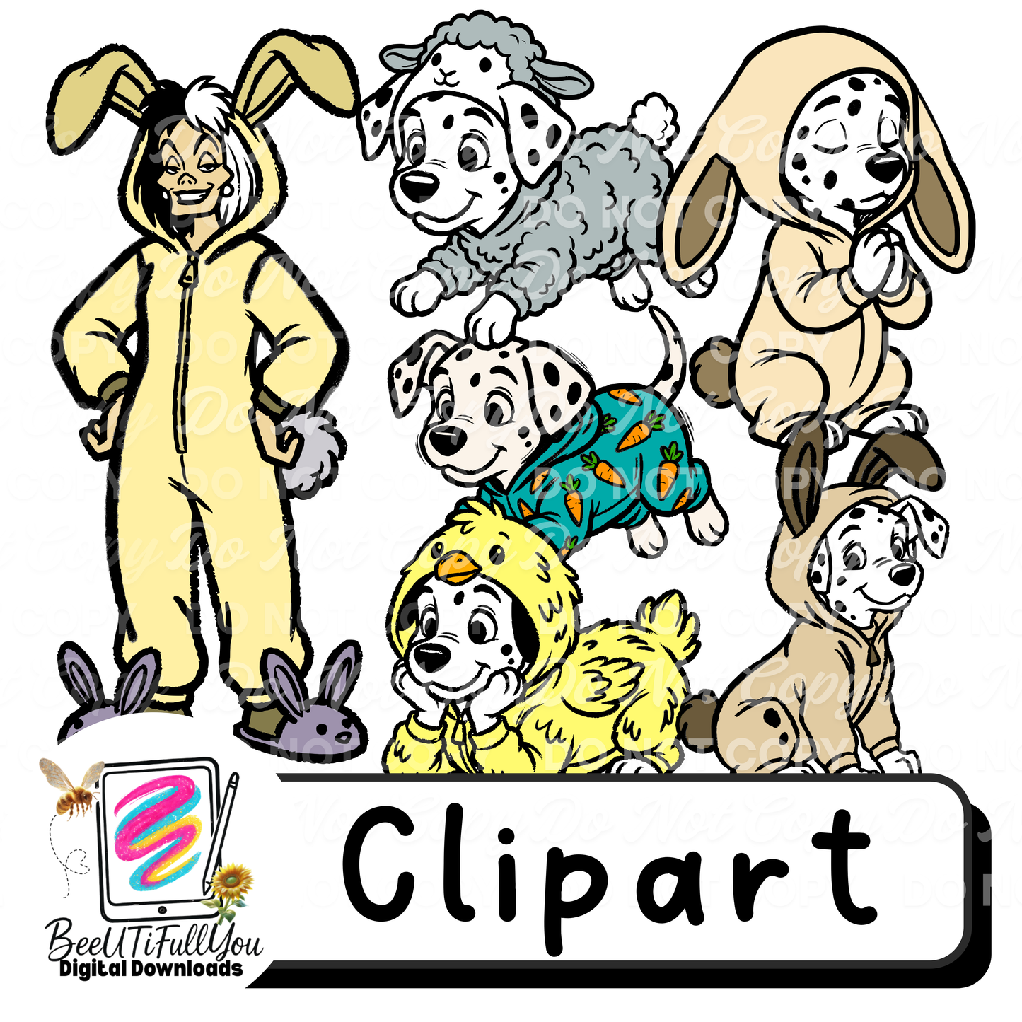 Easter Dalmatians in Bunny Costumes Clipart Set | Spring Puppy Easter PNGs | Digital Download