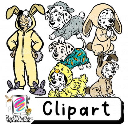Easter Dalmatians in Bunny Costumes Clipart Set | Spring Puppy Easter PNGs | Digital Download