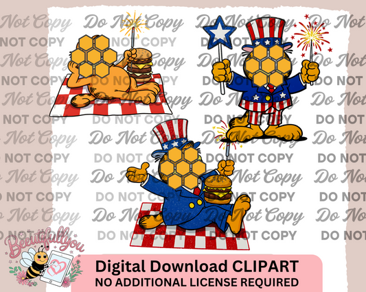 Patriotic Garfield 4th of July Clipart Set – 3 Piece PNG Bundle