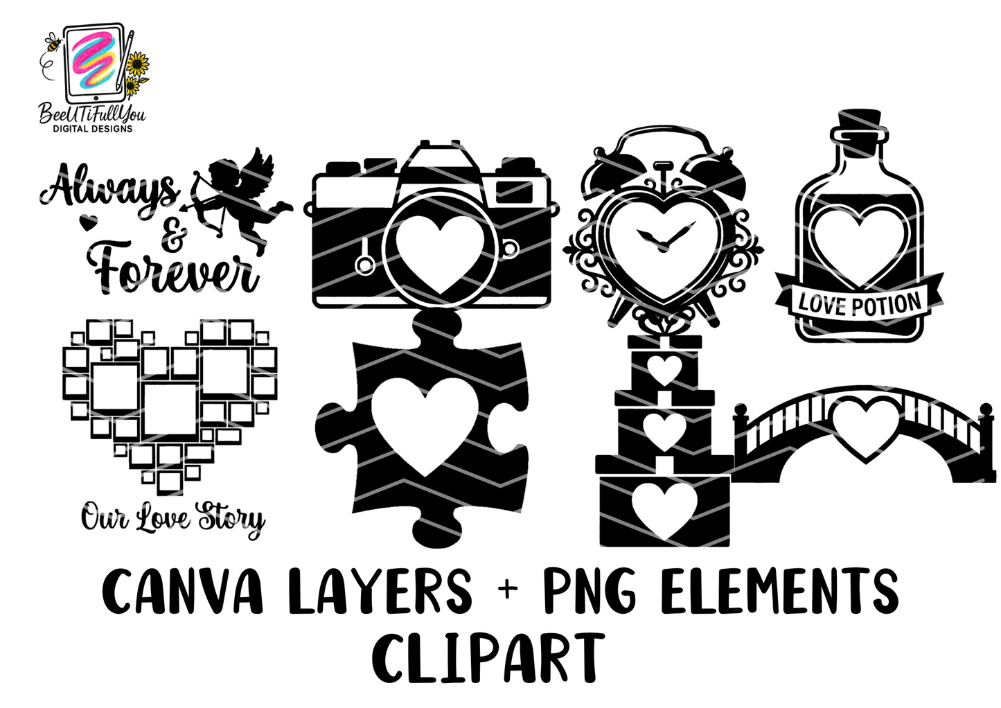 Valentine Layer Elements Bundle Canva Templates + PNG + SVG Clipart