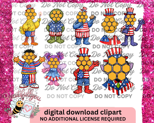 Patriotic Street Squad Clipart – 10 Character 4th of July PNG Set