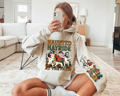 Haunted Hayride at the Farm – Funny Spooky Halloween Digital Download PNG with Matching Sleeve Design