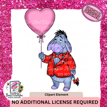 Valentine Balloon Animals Clipart Pack • 4 Cute Character Elements • Digital Download PNG •