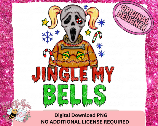 Jingle My Bells PNG | Funny Christmas Horror Digital Download | Sublimation Design | Ugly Sweater Ghostface Parody