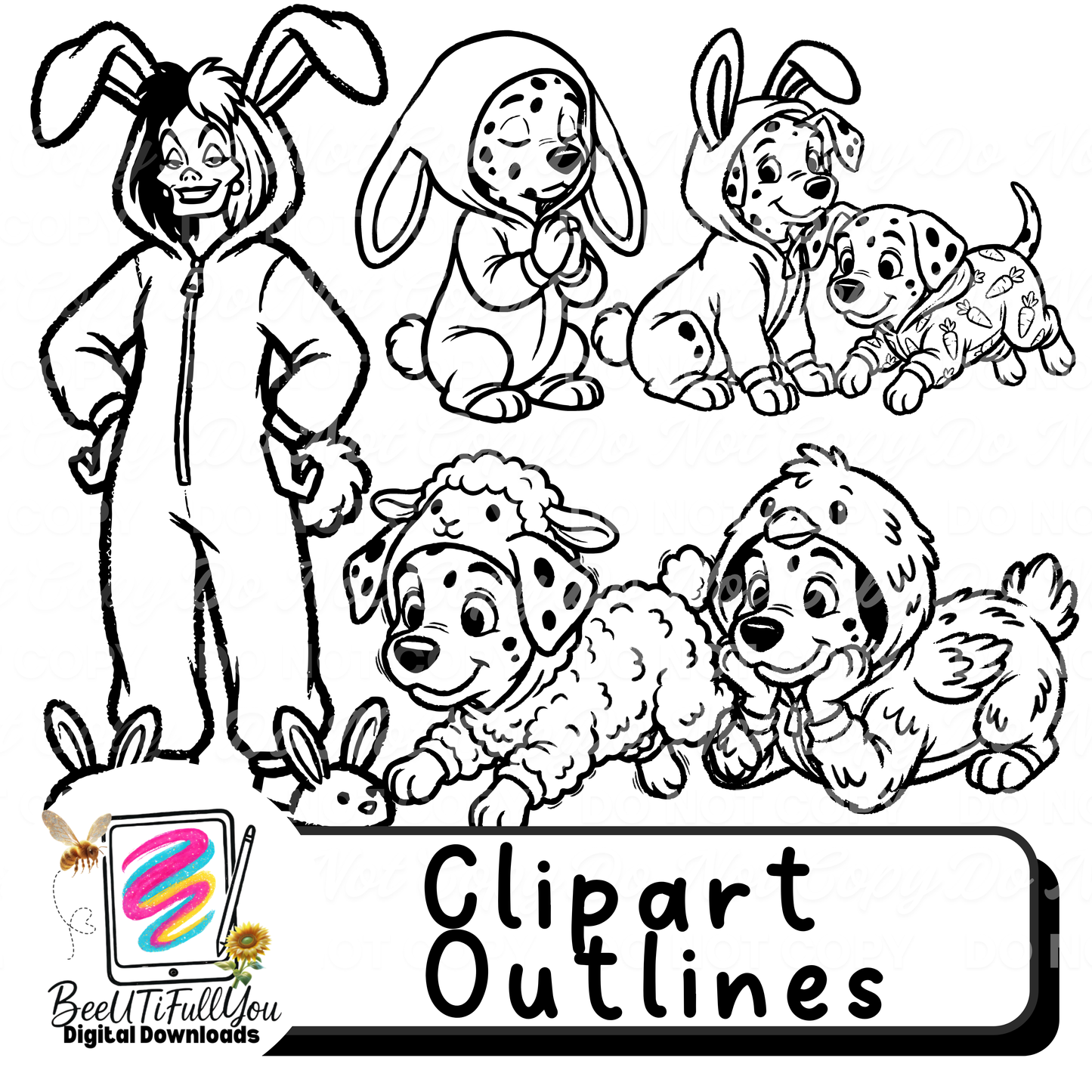 Easter Dalmatians in Bunny Costumes Clipart Set | Spring Puppy Easter PNGs | Digital Download