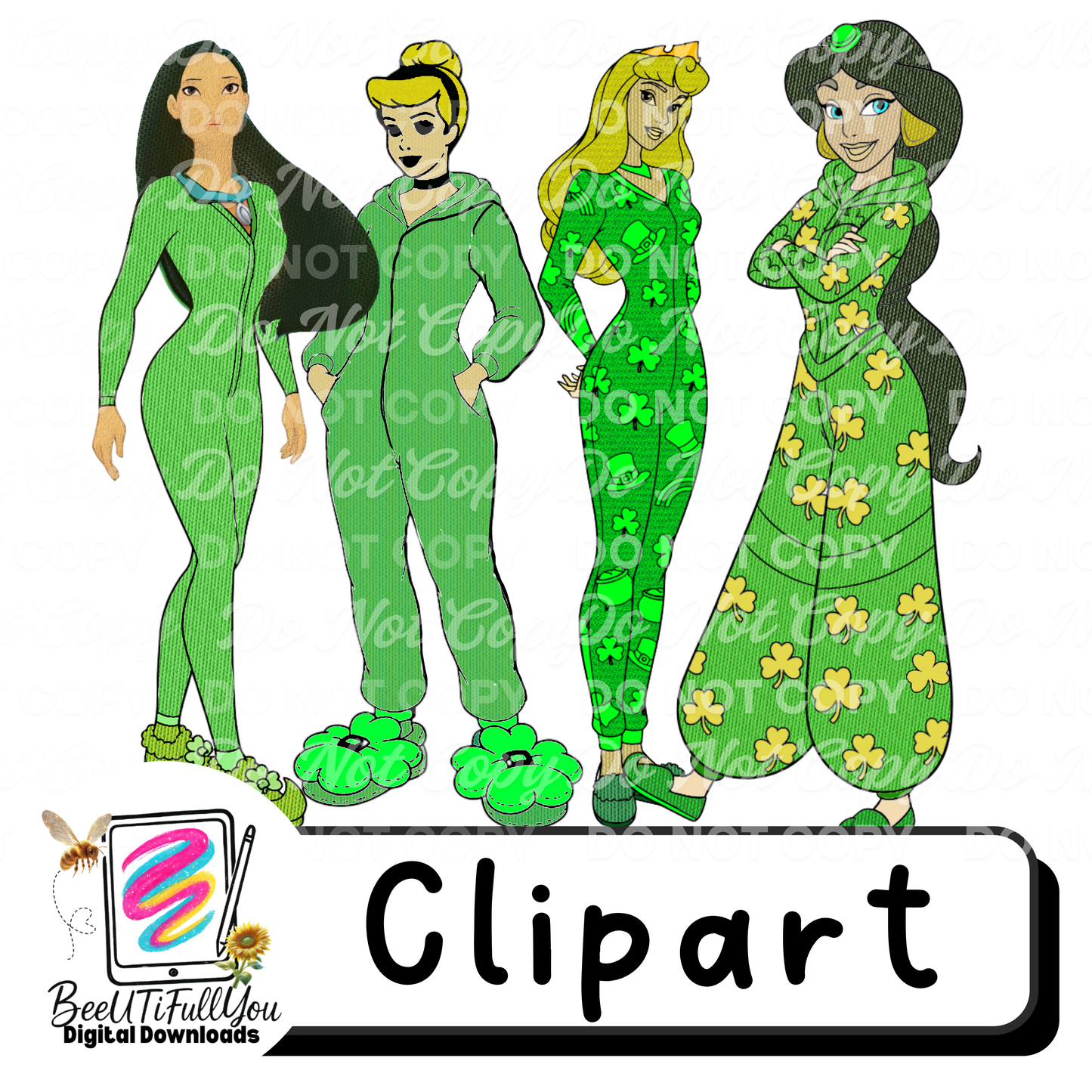 Bunny/st Patricks day Onesie Girls Clipart Bundle | Easter & St. Patrick’s Day Cozy Outfit Characters | Digital Clipart Download