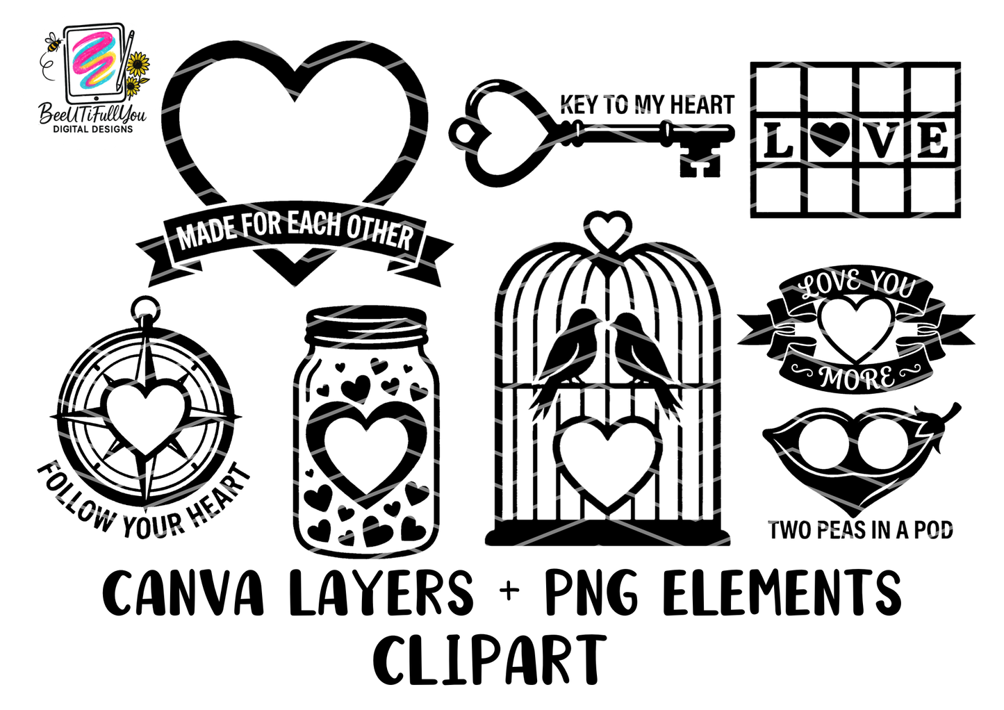 Valentine Layer Elements Bundle Canva Templates + PNG + SVG Clipart