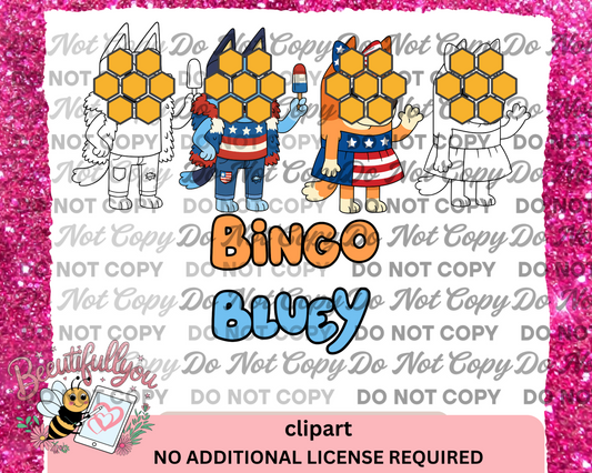 Patriotic Clipart Set – 4th of July Cartoon Dog PNGs + Coloring PNG outline