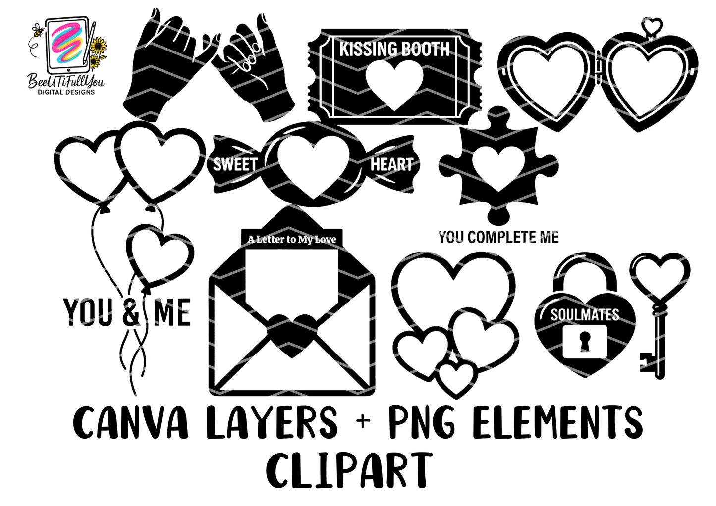 Valentine Layer Elements Bundle Canva Templates + PNG + SVG Clipart